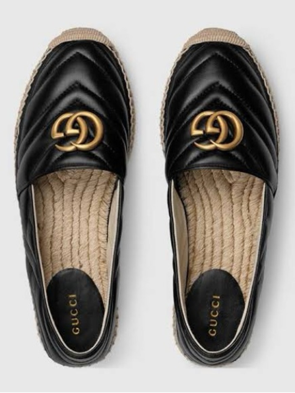 Gucci Black Quilted Leather Espadrille Loafers with Gold Double G